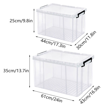 Clear Plastic Storage Box Stackable Large Capacity With Lid Handle Home Use