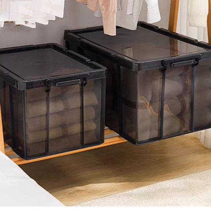 Plastic Storage Box 25L 50L Stackable Clear Front Clothes Organiser With Lid