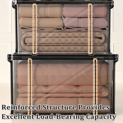Plastic Storage Box 25L 50L Stackable Clear Front Clothes Organiser With Lid