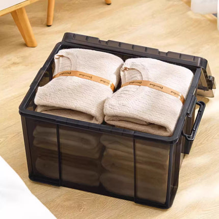 Plastic Storage Box 25L 50L Stackable Clear Front Clothes Organiser With Lid