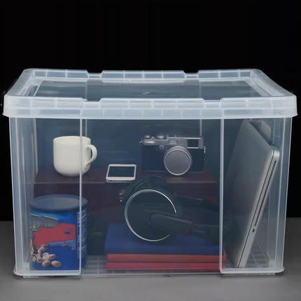 Clear Plastic Storage Box Stackable Large Capacity With Lid Handle Home Use
