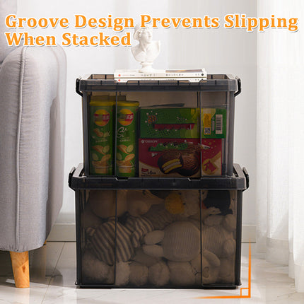 Plastic Storage Box 25L 50L Stackable Clear Front Clothes Organiser With Lid