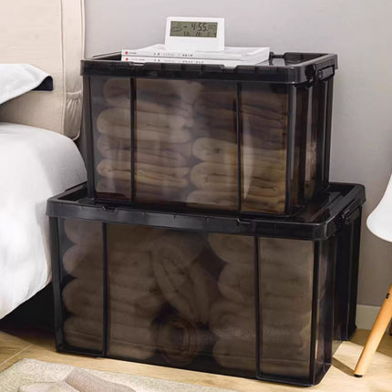 Plastic Storage Box 25L 50L Stackable Clear Front Clothes Organiser With Lid
