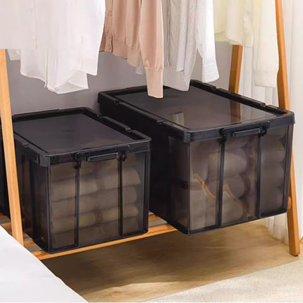 Plastic Storage Box 25L 50L Stackable Clear Front Clothes Organiser With Lid