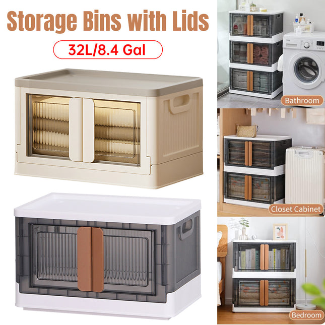 32L Large Capacity Lidded Storage Box Organizer Waterproof Sturdy Space Saving