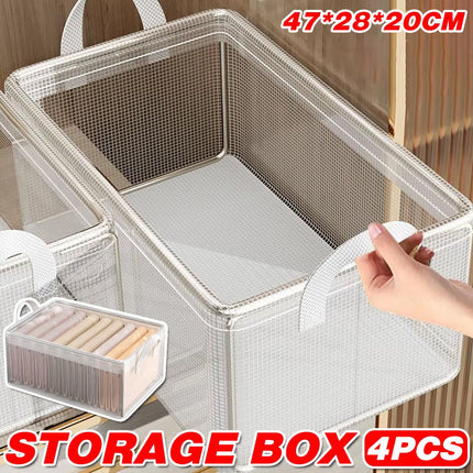 4pcs Transparent Clothes Storage Box Thickened Pants Basket Wardrobe Organizer