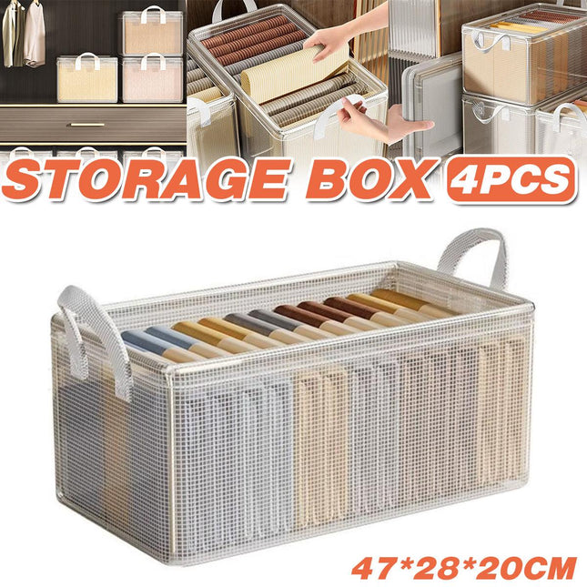 4pcs Transparent Clothes Storage Box Thickened Pants Basket Wardrobe Organizer