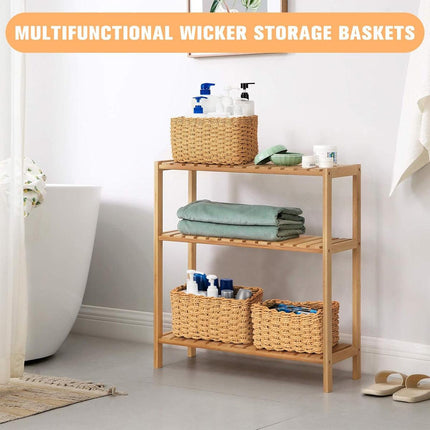 4pcs Woven Storage Basket Straw Organizer Desktop Clutter Storage Bins for Home