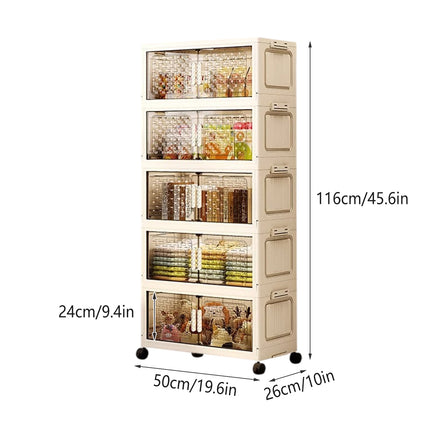 Plastic Multi Layer Foldable Storage Cabinet 5-Tier Dustproof Space Saving