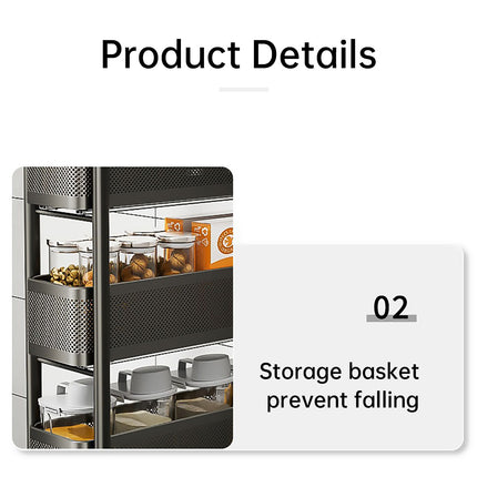 3-Tier Slim Pull-Out Storage Trolley - Gap Cabinet Kitchen Organiser on Wheels