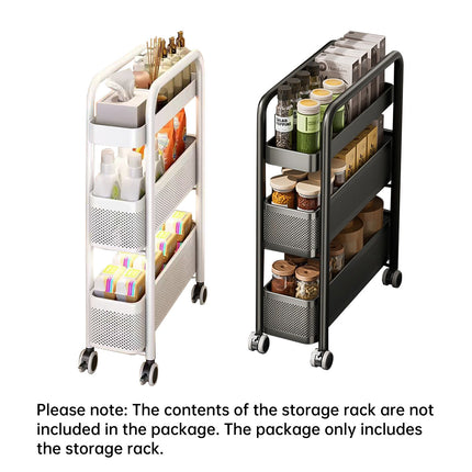 3-Tier Slim Pull-Out Storage Trolley - Gap Cabinet Kitchen Organiser on Wheels