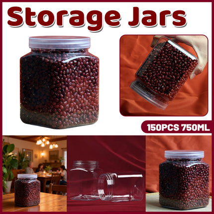 150PCS Clear Food-Grade Sealed Jars with Lids 750ml for Dry Food Spice Storage