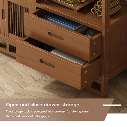 Multi-Functional Bamboo Floor-Standing Storage Rack for Living Room Storage Use