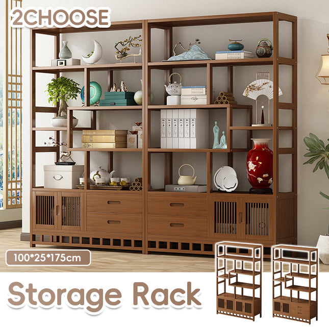 Multi-Functional Bamboo Floor-Standing Storage Rack for Living Room Storage Use