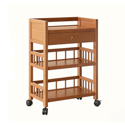 3 Tier Bamboo Rolling Storage Cart with Drawer Floor Standing Home Organiser