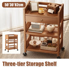 3 Tier Bamboo Rolling Storage Cart with Drawer Floor Standing Home Organiser