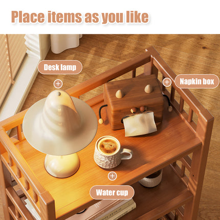 3 Tier Bamboo Rolling Storage Cart with Drawer Floor Standing Home Organiser