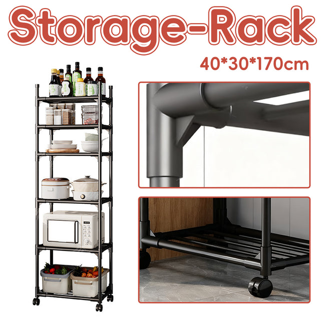 Movable Kitchen Multi Layer Storage Rack with Wheels Sturdy Kitchen Storage Use