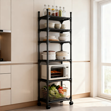 Movable Kitchen Multi Layer Storage Rack with Wheels Sturdy Kitchen Storage Use