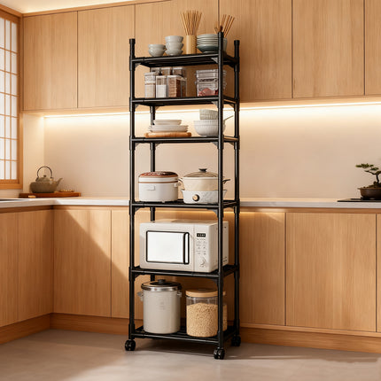 Movable Kitchen Multi Layer Storage Rack with Wheels Sturdy Kitchen Storage Use