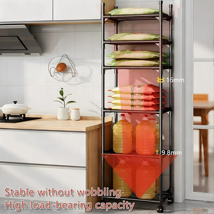 Movable Kitchen Multi Layer Storage Rack with Wheels Sturdy Kitchen Storage Use