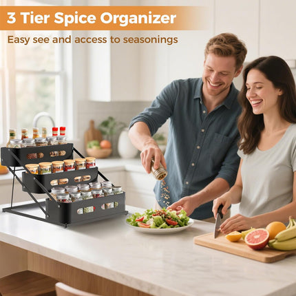 3 Tier Kitchen Counter Spice Rack Adjustable Carbon Steel Seasoning Organiser