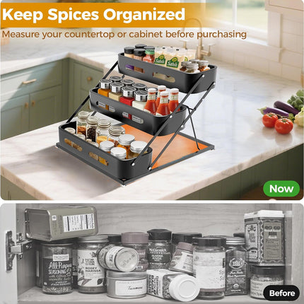 3 Tier Kitchen Counter Spice Rack Adjustable Carbon Steel Seasoning Organiser