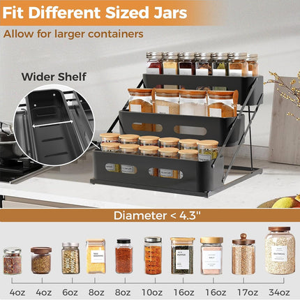 3 Tier Kitchen Counter Spice Rack Adjustable Carbon Steel Seasoning Organiser