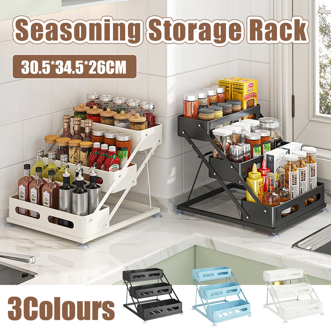 3 Tier Kitchen Counter Spice Rack Adjustable Carbon Steel Seasoning Organiser