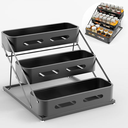 3 Tier Kitchen Counter Spice Rack Adjustable Carbon Steel Seasoning Organiser