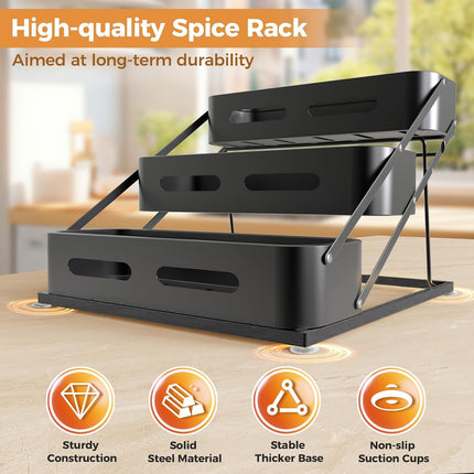 3 Tier Kitchen Counter Spice Rack Adjustable Carbon Steel Seasoning Organiser