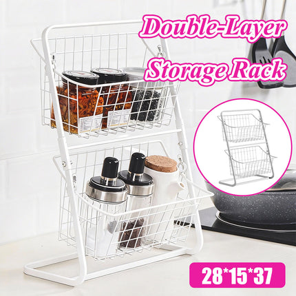 2 Tier Detachable Wire Storage Rack White Metal Basket Stand for Bathroom Desk