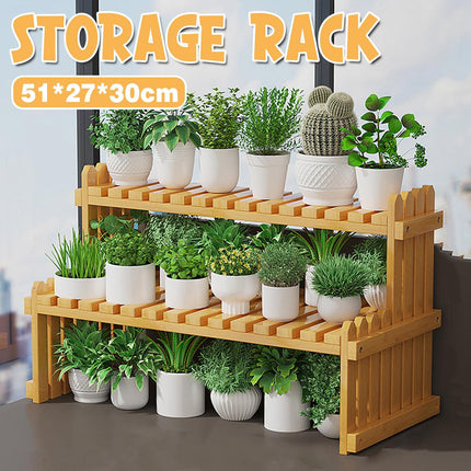 2 Tier Bamboo Plant Stand Flower Pot Rack Indoor Outdoor Patio Garden Shelf