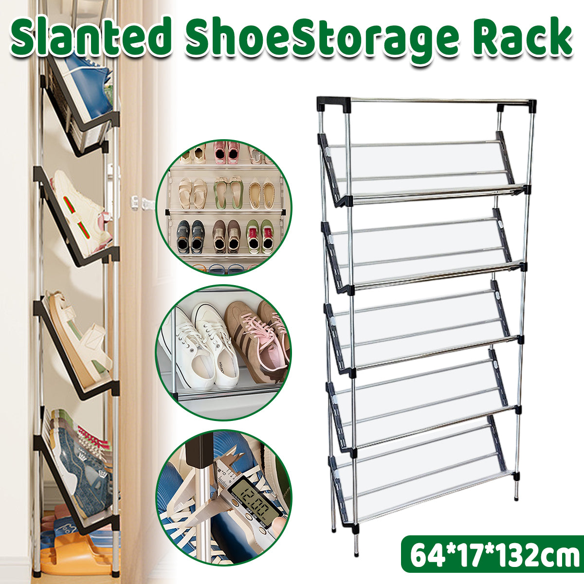 5 Tier Slanted Shoe Rack Space Saving Entryway Organiser | Aimall