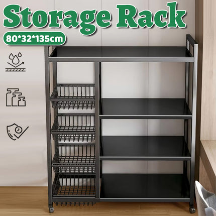 4 Tier Moveable Kitchen Storage Rack with Wheels Stable Structure Space Saving