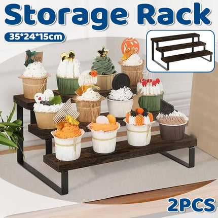 2PCS 3 Tier Wooden Display Stand Countertop Organizer Rack Shelf Storage