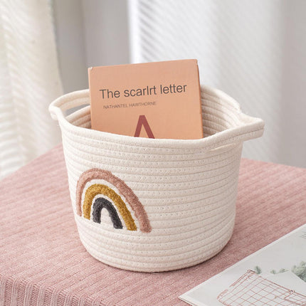 Rainbow Cotton Rope Storage Basket Handheld Desktop Organizer Large Basket