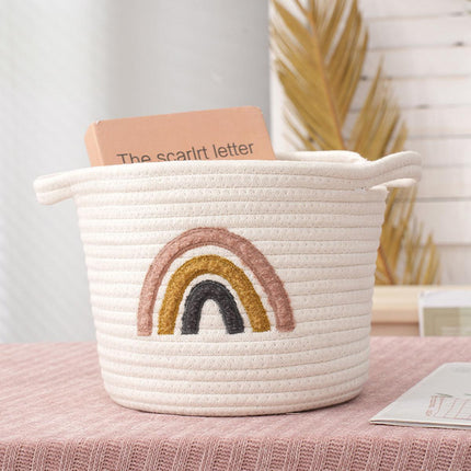 Rainbow Cotton Rope Storage Basket Handheld Desktop Organizer Large Basket