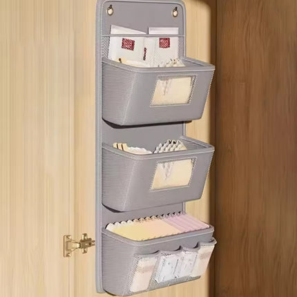 Hanging Wall Door Storage Bag Organizer Multi Pocket 2 Tier 3 Tier Grey