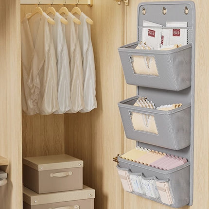 Hanging Wall Door Storage Bag Organizer Multi Pocket 2 Tier 3 Tier Grey