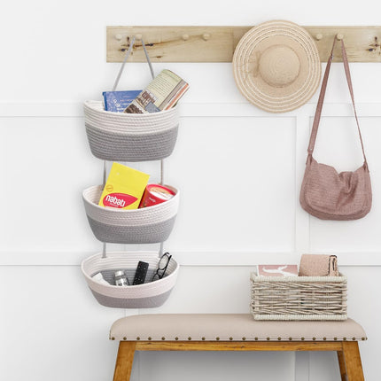 3-Tier Wall-Mounted Hanging Basket Storage Organizer For Clutter Space Saving