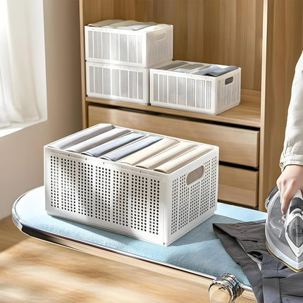 Collapsible Storage Basket with Layered Dividers Durable Plastic Foldable