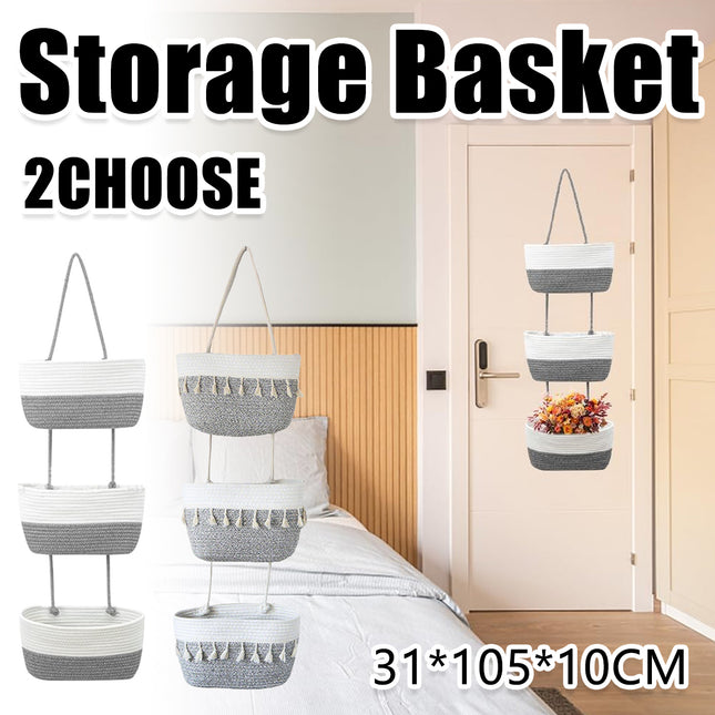 3-Tier Wall-Mounted Hanging Basket Storage Organizer For Clutter Space Saving