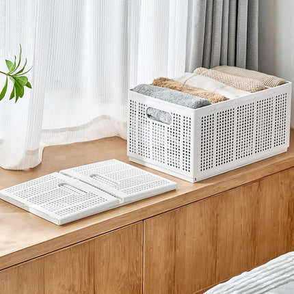 Collapsible Storage Basket with Layered Dividers Durable Plastic Foldable