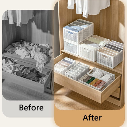 Collapsible Storage Basket with Layered Dividers Durable Plastic Foldable