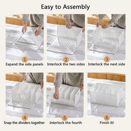 Collapsible Storage Basket with Layered Dividers Durable Plastic Foldable