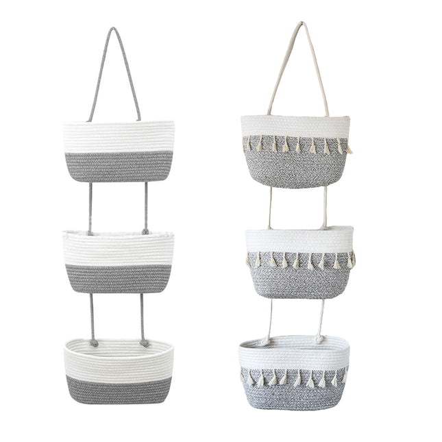 3-Tier Wall-Mounted Hanging Basket Storage Organizer For Clutter Space Saving