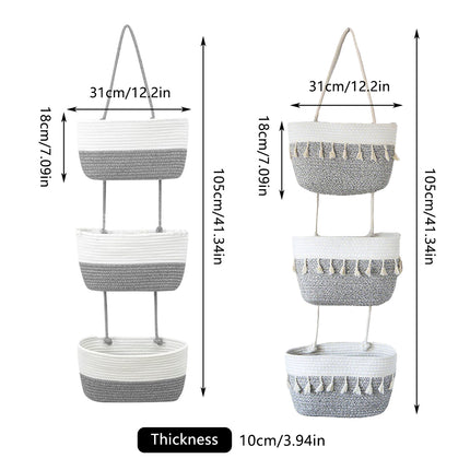 3-Tier Wall-Mounted Hanging Basket Storage Organizer For Clutter Space Saving