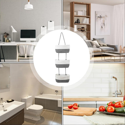 3-Tier Wall-Mounted Hanging Basket Storage Organizer For Clutter Space Saving