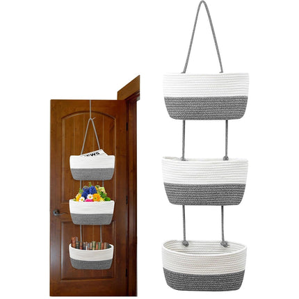 3-Tier Wall-Mounted Hanging Basket Storage Organizer For Clutter Space Saving